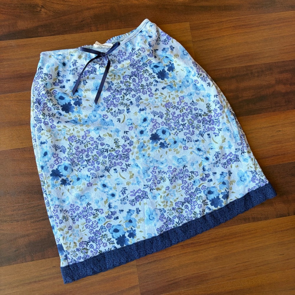 Cherokee Girls Floral Skirt Blue Purple Lace Trim Elastic Waist Size 6/6X USA
